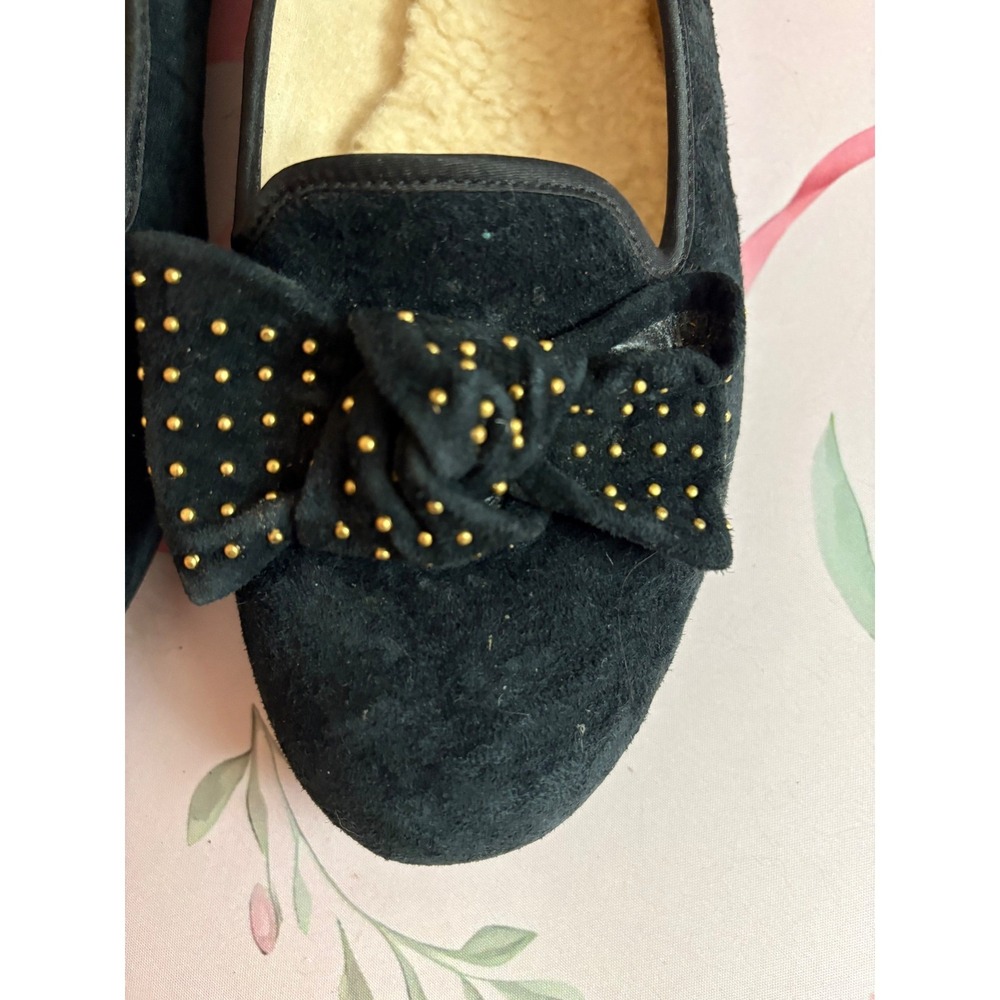 UGG Australia Alloway Studded Bow Black Suede Shearling Ballet Flats 1004766 10 - Picture 3 of 7